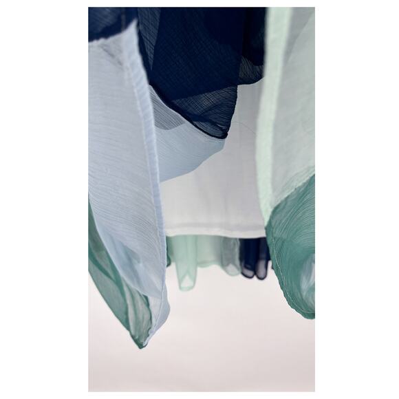 Neiman Marcus Pull On Colorblock Striped Maxi Skirt Womens Size Large Blue Crepe - Picture 4 of 10